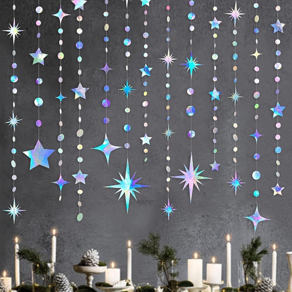 Iridescent Party Decorations Star Circle Dot Paper Garland Banner Bunting Stream
